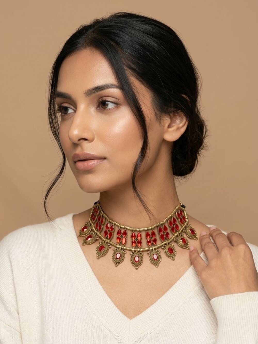 Handmade Tribal Choker Necklace: Glass Stone Ethnic Collar
